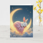 Carte Lapin Bébé Sur un Croissant de Lune (Fleur jaune)