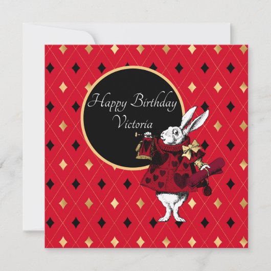 Carte Lapin blanc à l'anniversaire rouge (Devant)