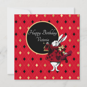 Carte Lapin blanc à l'anniversaire rouge