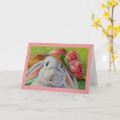 Carte Lapin blanc aux oreilles de lapin dans un chapeau  (Fleur jaune)