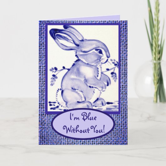 Carte Lapin Blanc Bleu Note Vous Manque Vide  (Devant)