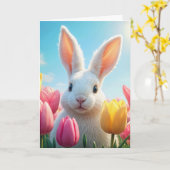 Carte Lapin blanc de Pâques dans les tulipes (Fleur jaune)