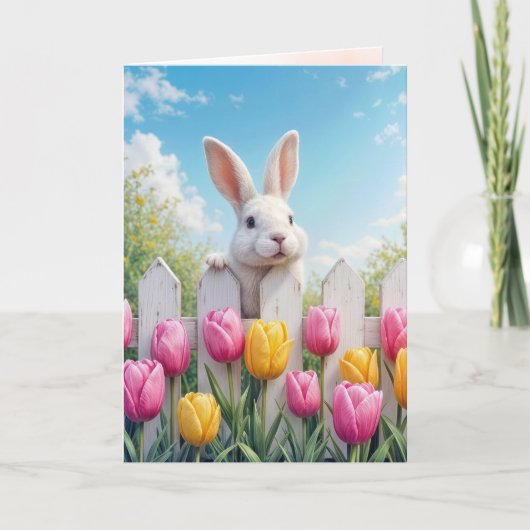 Carte Lapin blanc de Pâques dans les tulipes (Devant)