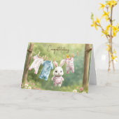 Carte Lapin blanc et blanchisserie pour bébé fille (Fleur jaune)