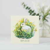 Carte lapin blanc et fleurs (Debout devant)
