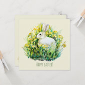 Carte lapin blanc et fleurs (Devant/Arrière en situation)