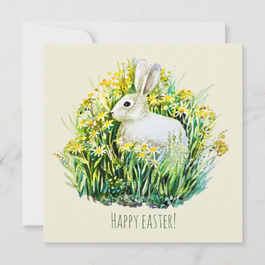 Carte lapin blanc et fleurs (Devant)
