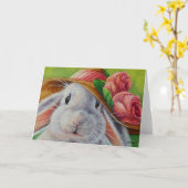 Carte Lapin blanc lapin dans l'art d'aquarelle Bonnet pr (Fleur jaune)