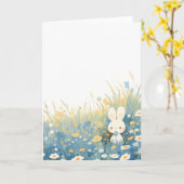 Carte Lapin Blanc se Cachant dans une Prairie (Fleur jaune)