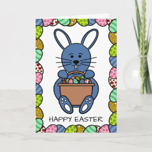 Carte Lapin Bleu De Pâques, Joyeux Pâques