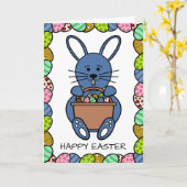 Carte Lapin Bleu De Pâques, Joyeux Pâques (Fleur jaune)