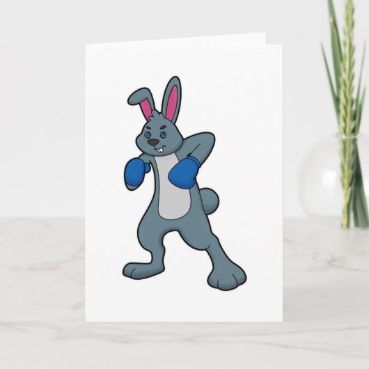 Carte Lapin boxeur avec gants de boxe (Devant)