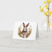 Carte Lapin Brown avec Fleurs de ressort BLANC (Fleur jaune)