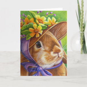 Carte Lapin Brun aux Oreilles Tombantes en Chapeau de Pr