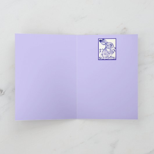 Carte Lapin Bunny Blanc Bleu Note Vous Manque Vide  (Intérieur)