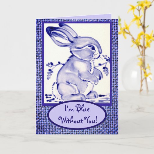 Carte Lapin Bunny Blanc Bleu Note Vous Manque Vide  (Fleur jaune)