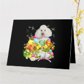 Carte Lapin Caniche Blanc Chien Avec Panier d'Oeufs de P (Fleur jaune)