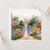 Carte Lapin classique dans son jardin (Devant/Arrière en situation)