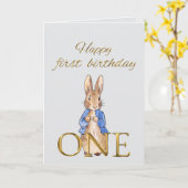 Carte Lapin classique en veste bleue (Fleur jaune)