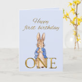 Carte Lapin classique en veste bleue (Fleur jaune)