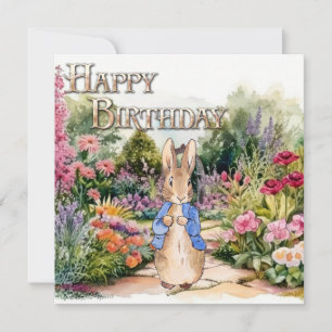 Carte Lapin classique jardin Joyeux Anniversaire