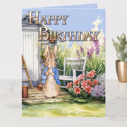Carte Lapin classique Joyeux anniversaire (Petite plante)