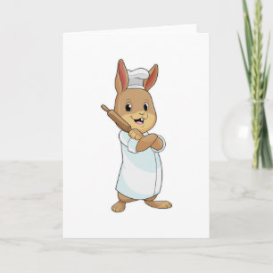Carte Lapin comme boulanger avec rouleau à pâtisserie