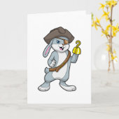 Carte Lapin comme Pirate avec crochet main et casquette (Fleur jaune)