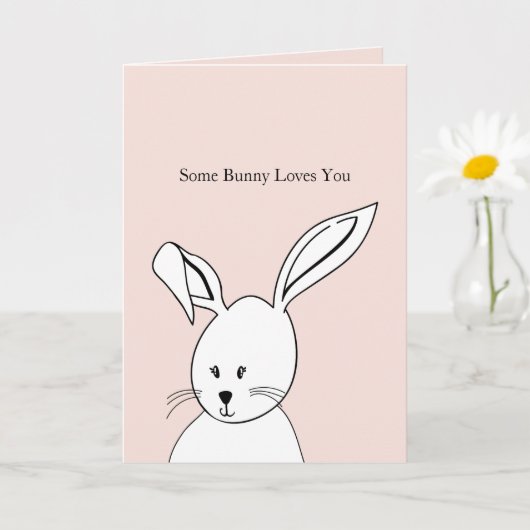 Carte Lapin d'amour rose et blanc mignon (Petite plante)