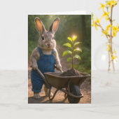 Carte Lapin d'anniversaire avec un petit arbre dans une (Fleur jaune)