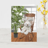 Carte Lapin d'anniversaire dans un fauteuil à bascule  (Fleur jaune)