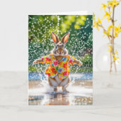 Carte Lapin d'anniversaire dans un sac à dos (Fleur jaune)