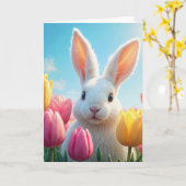 Carte Lapin D'Anniversaire En Tulipes (Fleur jaune)