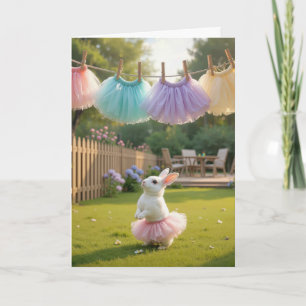 Carte Lapin d'anniversaire portant un tutu rose