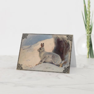 Carte Lapin dans la peinture Vintage neige