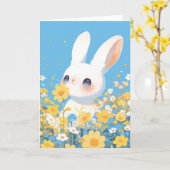Carte Lapin dans le pré ensoleillé (Fleur jaune)