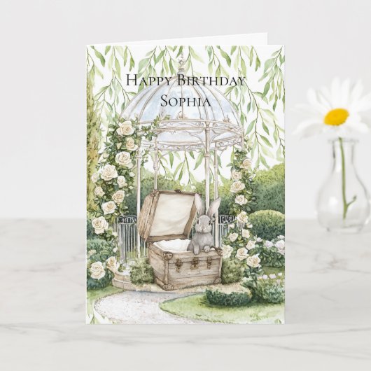 Carte Lapin dans les feuilles vertes de la poitrine Fête (Petite plante)