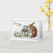 Carte Lapin d'artiste de Pâques vintage (Fleur jaune)