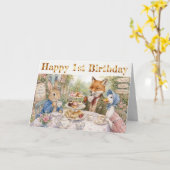 Carte Lapin de conte de fées classique Joyeux premier an (Fleur jaune)