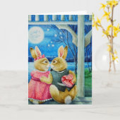 Carte Lapin de fantaisie Saint-Valentin Art à l'aquarell (Fleur jaune)