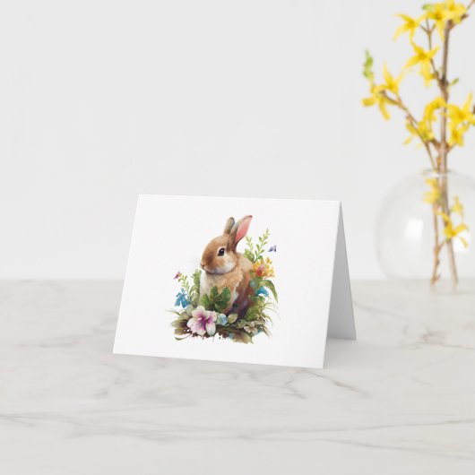 Carte Lapin de lapin doux dans un champ de fleurs BLANK (Fleur jaune)