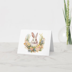 Carte Lapin de lapin pâle doux avec fleurs de printemps