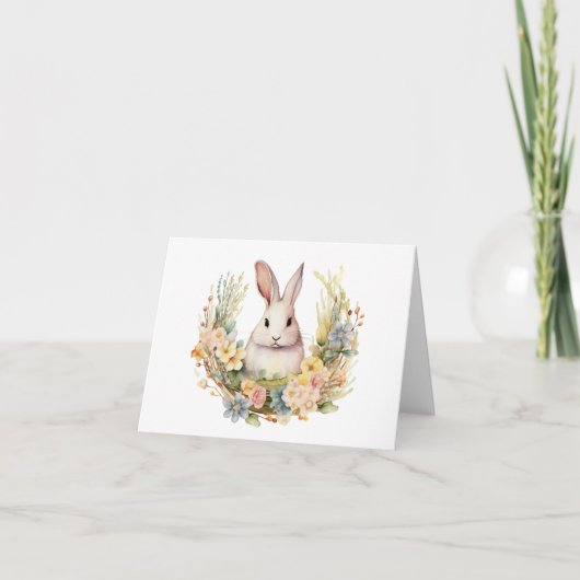 Carte Lapin de lapin pâle doux avec fleurs de printemps  (Devant)