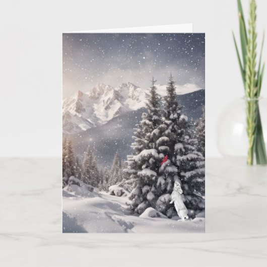 Carte Lapin De Noël Et Cardinaux Dans Les Snowflakes (Devant)