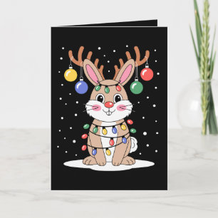 Carte Lapin de Noël Renne Antilopes Lumières Xmas Neige