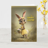 Carte Lapin de Pâques adorable avec panier et fleur (Fleur jaune)