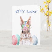 Carte Lapin de Pâques aquarelle joyeux (Fleur jaune)