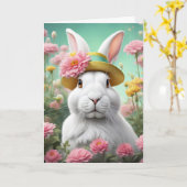 Carte Lapin De Pâques Avec Casquette De Printemps (Fleur jaune)