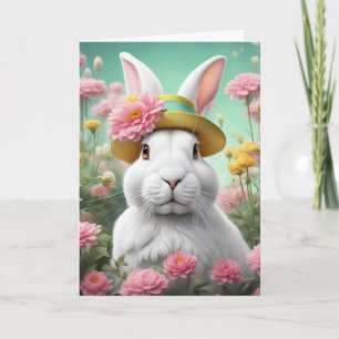 Carte Lapin de Pâques avec chapeau de printemps