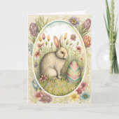Carte Lapin de Pâques avec Oeuf Décoré et Fleurs (Devant)